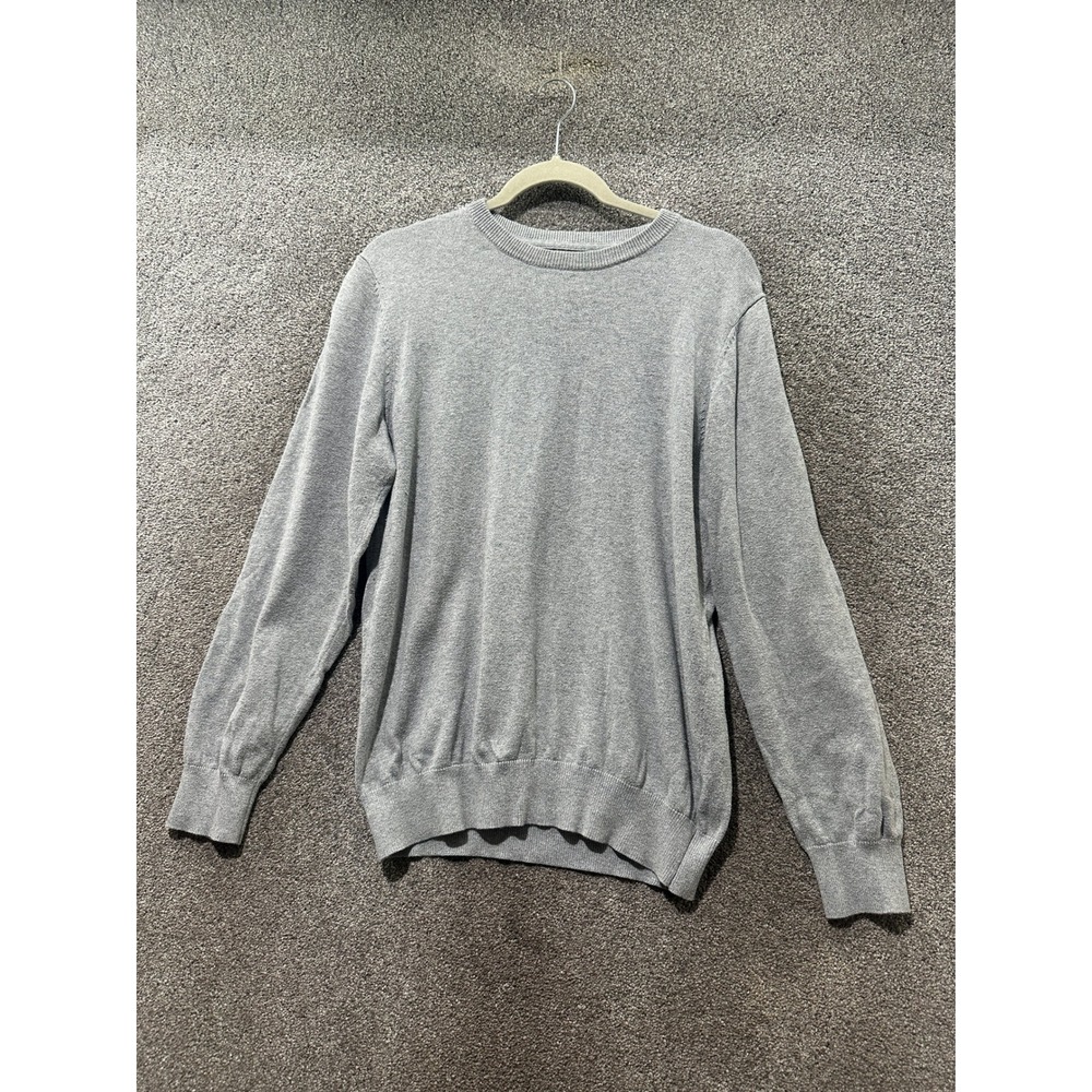 LL Bean Men Small Gray Cotton Cashmere Crewneck Sweater Casual Office Minimalist